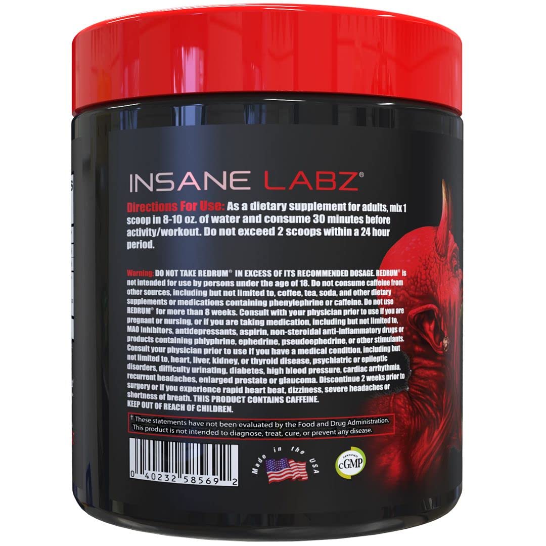 Insane Labz Redrum High Stim Pre Workout NO Booster Powder, Loaded with Beta Alanine Insane LabzAu supplements
