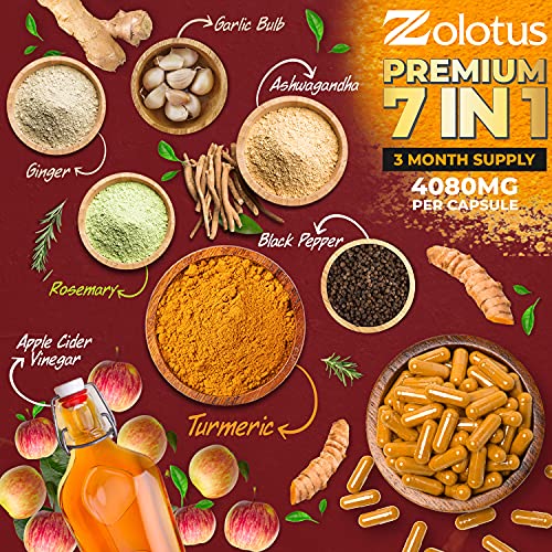 7 in 1 Turmeric Curcumin + Apple Cider Vinegar Capsules, Equivalent to 4080mg ZolotusAu supplements
