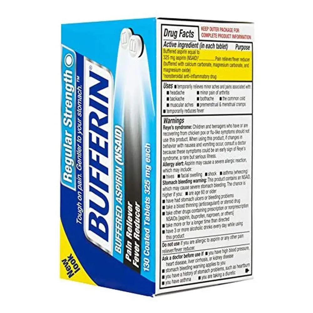 Bufferin Buffered Aspirin (NSAID) Coated Tablets Pain Reliever/Fever Reducer 130 ea (Pack of 3) BufferinAu supplements