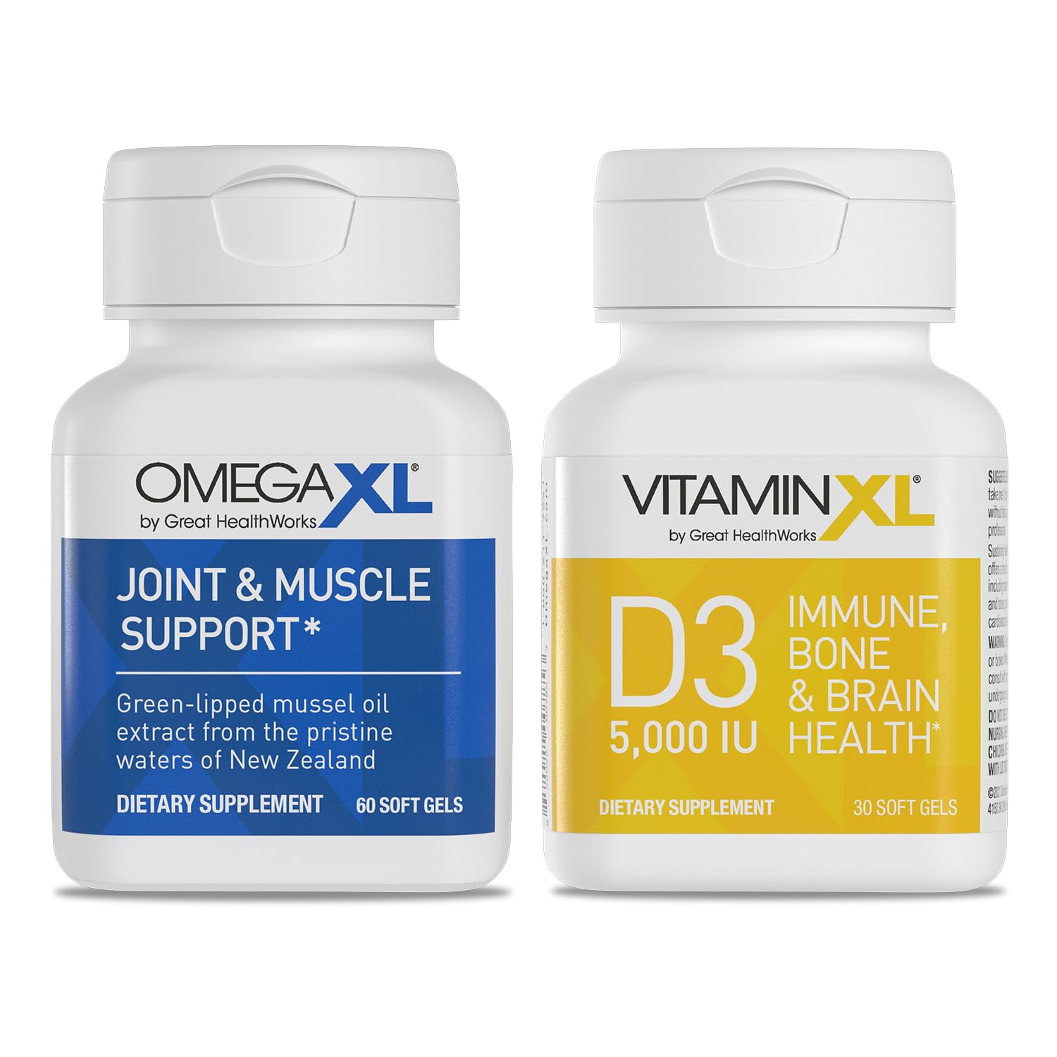 OmegaXL Joint Support Supplement - 60 Softgels & VitaminXL D3 High Potency Daily Vitamin D 5000 IU 125mcg Immune Support Supplement (30 Softgels) - 2 Pack OmegaXLAu supplements