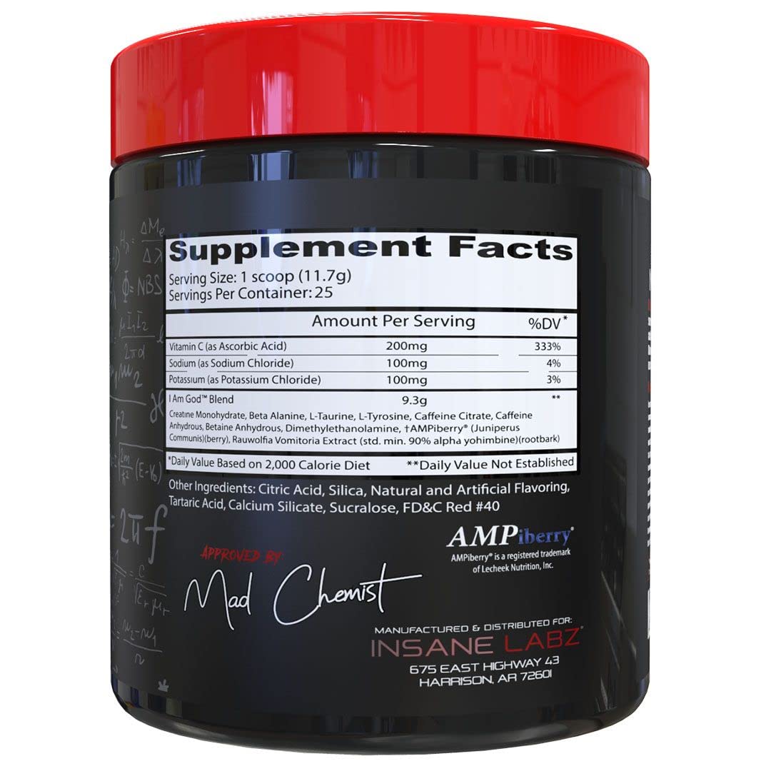 Insane Labz I am God Pre Workout, High Stim Pre Workout Powder Loaded with Creatine Insane LabzUS supplements