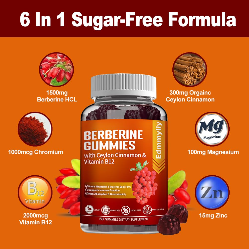 Berberine Gummies 1600mg with Ceylon Cinnamon Sugar Free High Potency Berberine EdmmyliyUS supplements