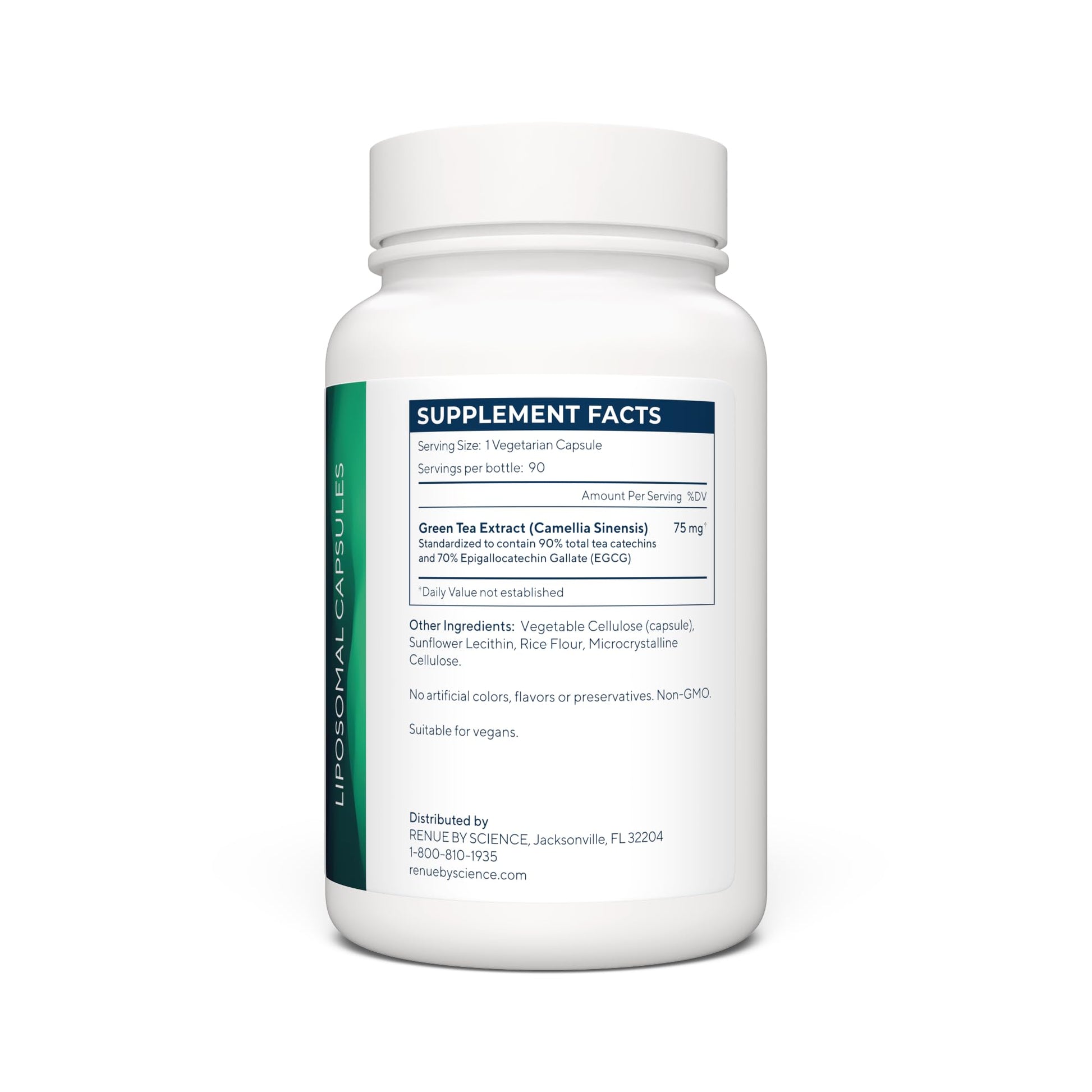 Renue By Science Green Tea Extract | High Strength Liposomal Supplement | 90 Capsules - 75mg Green Tea per Serving | Non-GMO | Made in The USA & Third-Party Tested Renue By ScienceUS supplements