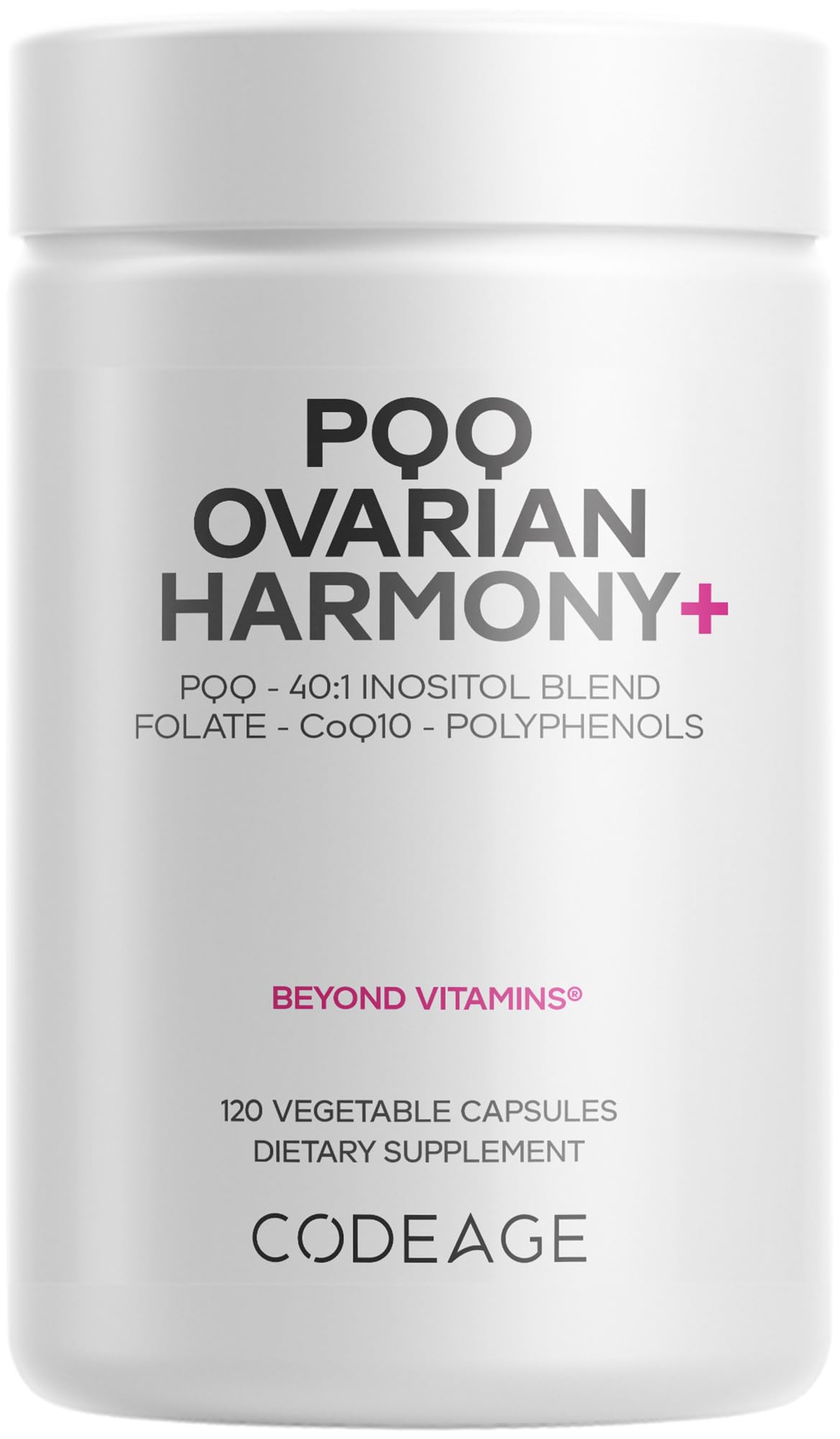 Codeage PQQ Ovarian Harmony+ Supplement - PQQ (Pyrroloquinoline Quinone), Myo-Inositol & D-Chiro-Inositol 40:1 Blend, Folate 5-MTHF, CoQ10, Wild Blueberry - Liposomal Delivery - Non-GMO - 120 Capsules CodeageAu supplements