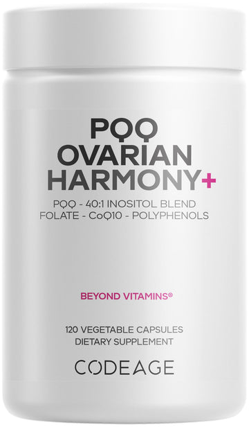 Codeage PQQ Ovarian Harmony+ Supplement - PQQ (Pyrroloquinoline Quinone), Myo-Inositol & D-Chiro-Inositol 40:1 Blend, Folate 5-MTHF, CoQ10, Wild Blueberry - Liposomal Delivery - Non-GMO - 120 Capsules CodeageAu supplements