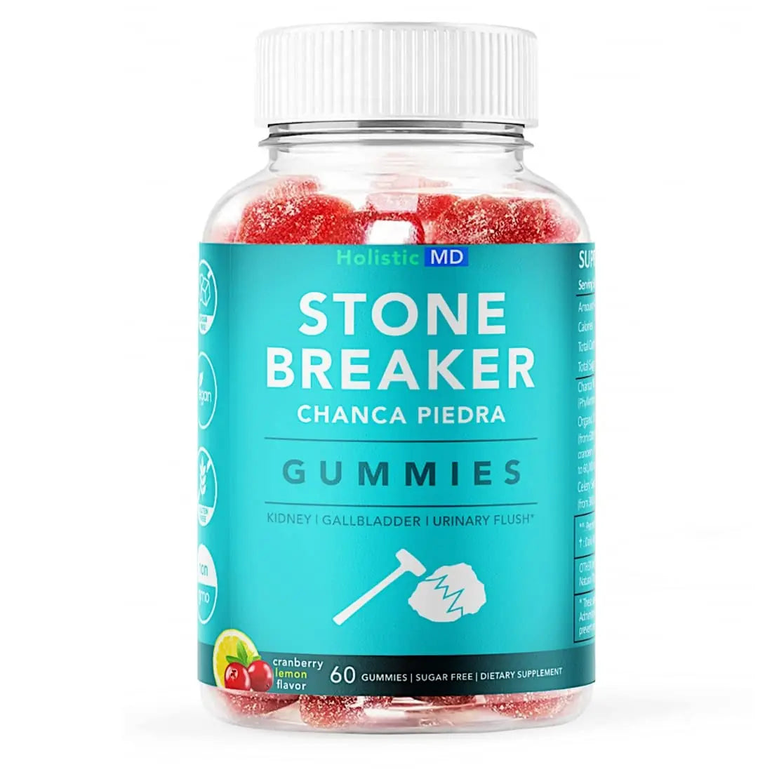 Holistic MD Stone Breaker Chanca Piedra 1,500mg Gummies Kidney Stones Cleanse Gallbladder Formula | Plus Cranberry Extract Might Help Urinary Tract Flush Impurities | Fast Absorption Sugar Free 60ct Holistic MDAu supplements