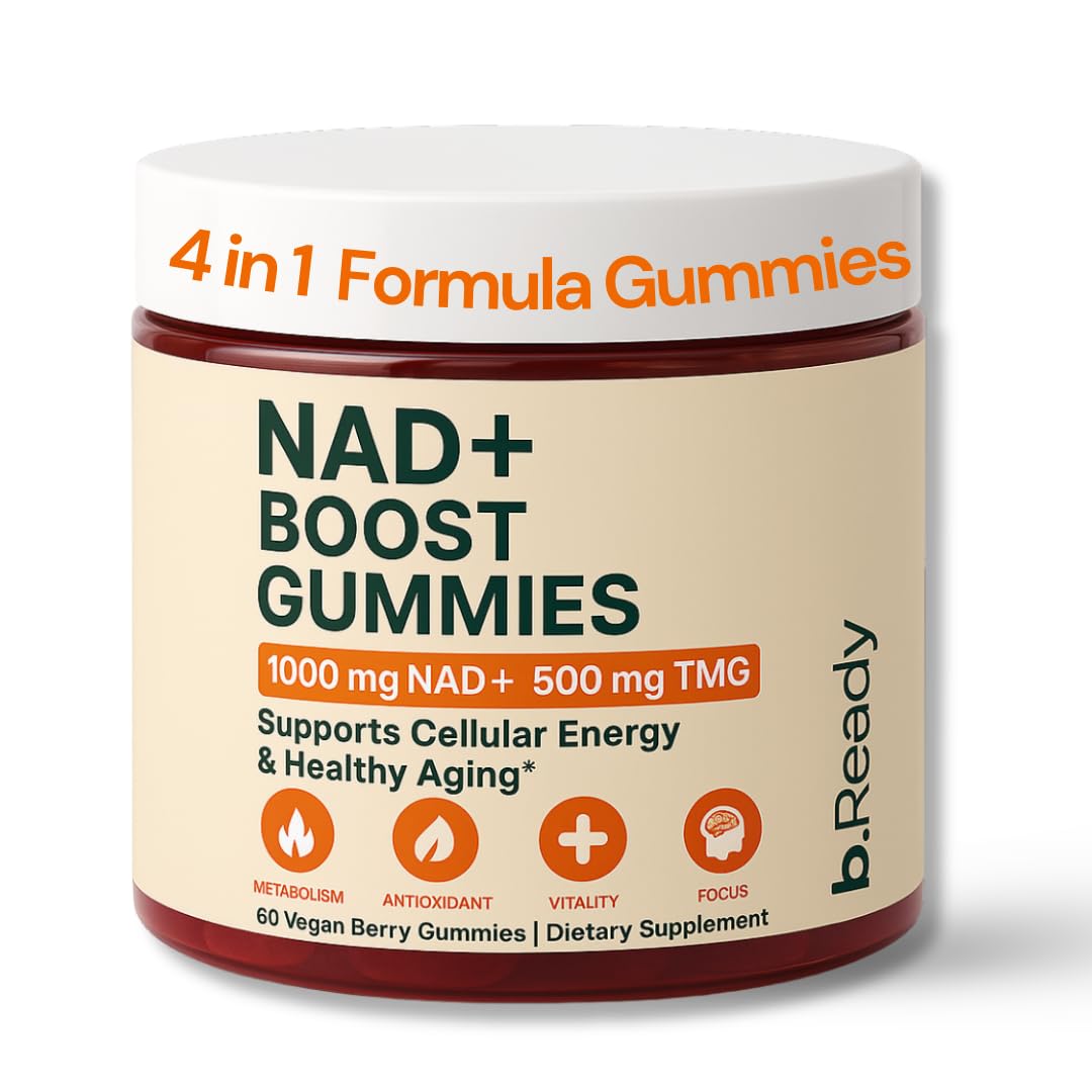 b.Ready NAD+ Gummies, Premium 1000 mg NAD Supplement with 500 mg TMG, Grape Seed & Black Pepper Extract – NAD+ for Healthy Aging, Cellular Energy & Antioxidant Support, Vegan, Sugar-Free, 60 Count b.ReadyAu supplements