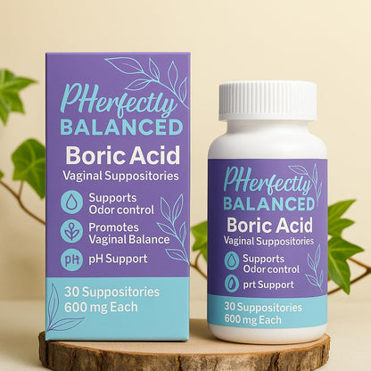 Pherfectly Balanced Boric Acid Vaginal Suppositories, 600mg, pH Support for Feminine Balance, Odor Control, 30 Count Pherfectly BalancedUS supplements
