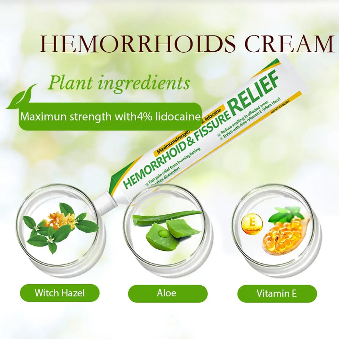 CainNeks Hemorrhoid & Fissure Relief Ointment 20g– 4% Lidocaine Maximum Strength Hemorrhoid Cream, Fast Itching Burning Swelling Relief, Herbs Fast Acting Ingredients. 0.7 oz. CainNeksAu supplements