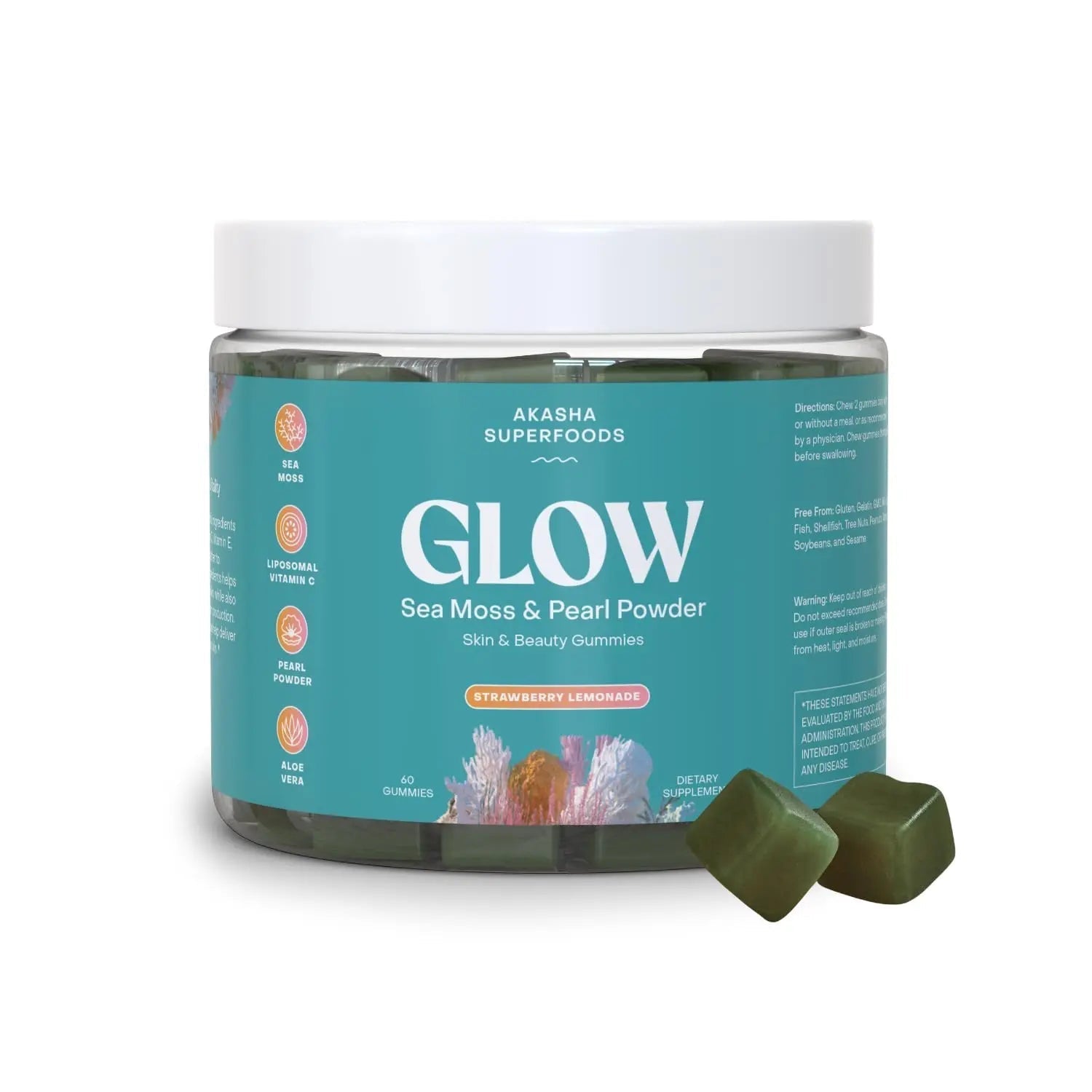 Akasha Superfoods Sea Moss Glow Gummies, Hair, Skin & Nails Vitamins with Seamoss, Pearl Powder, Vitamin E, Aloe Vera, Liposomal Vitamin C Akasha SuperfoodsAu supplements