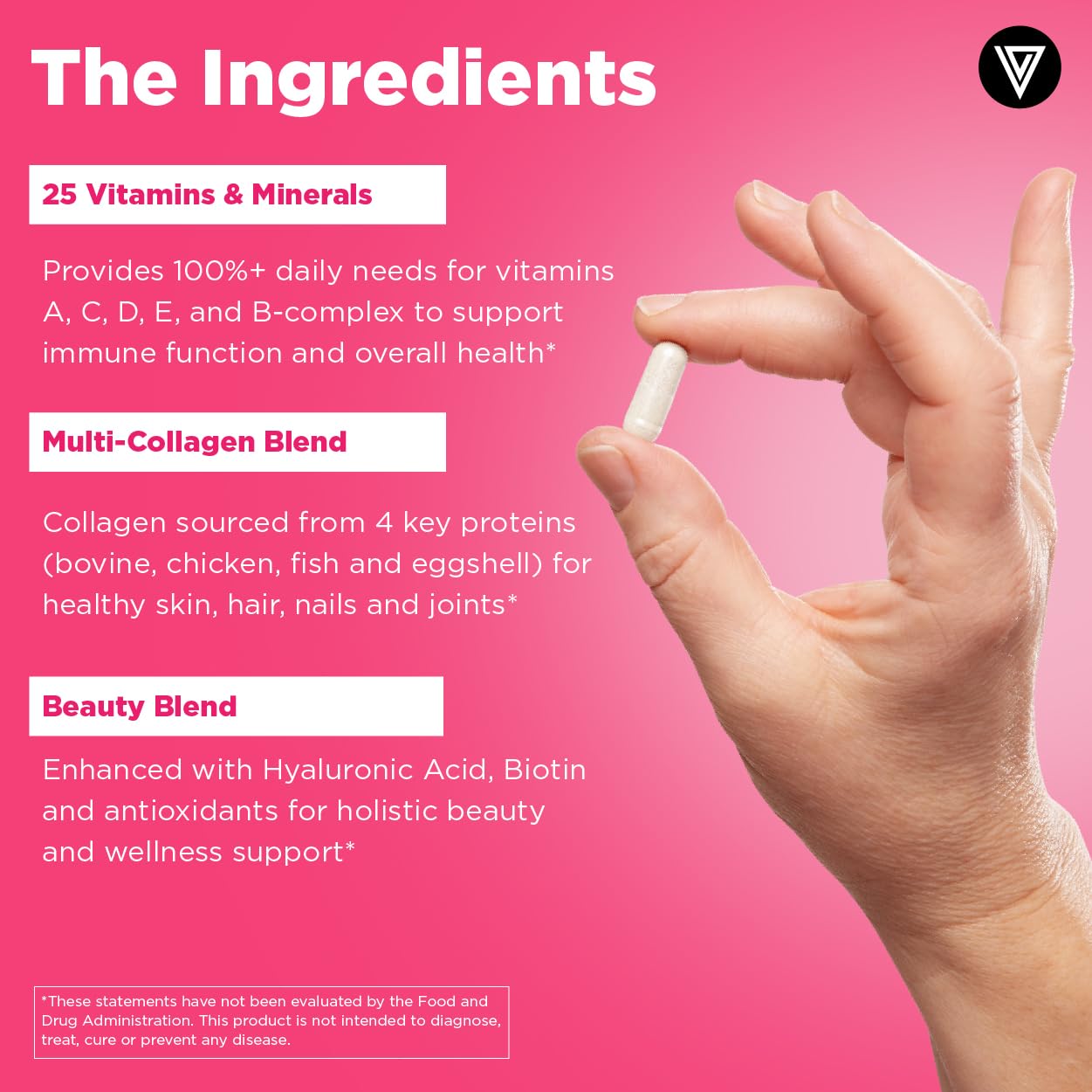 Vital Vitamins Women's Multivitamin Complex - Made with Multi-Collagen Blend, Hyaluronic Acid, & MSM - Beauty Multivitamins - with Vitamin A, C, E, B6, B12, D3-60 Capsules Vital VitaminsAu supplements