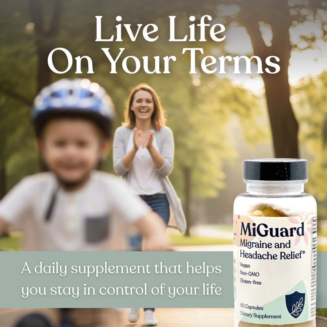 Headache and Migraine Relief Supplements - Drug Free Migraine Prevention Supplement - Natural Supplements for Migraine Headaches - Helps Reduce Frequency & Severity (60 Capsules) MIGUARDAu supplements