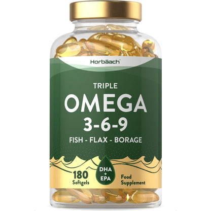 Triple Omega 3 6 9 Capsules | 180 Count | High Strength Supplement with DHA HorbäachUS supplements