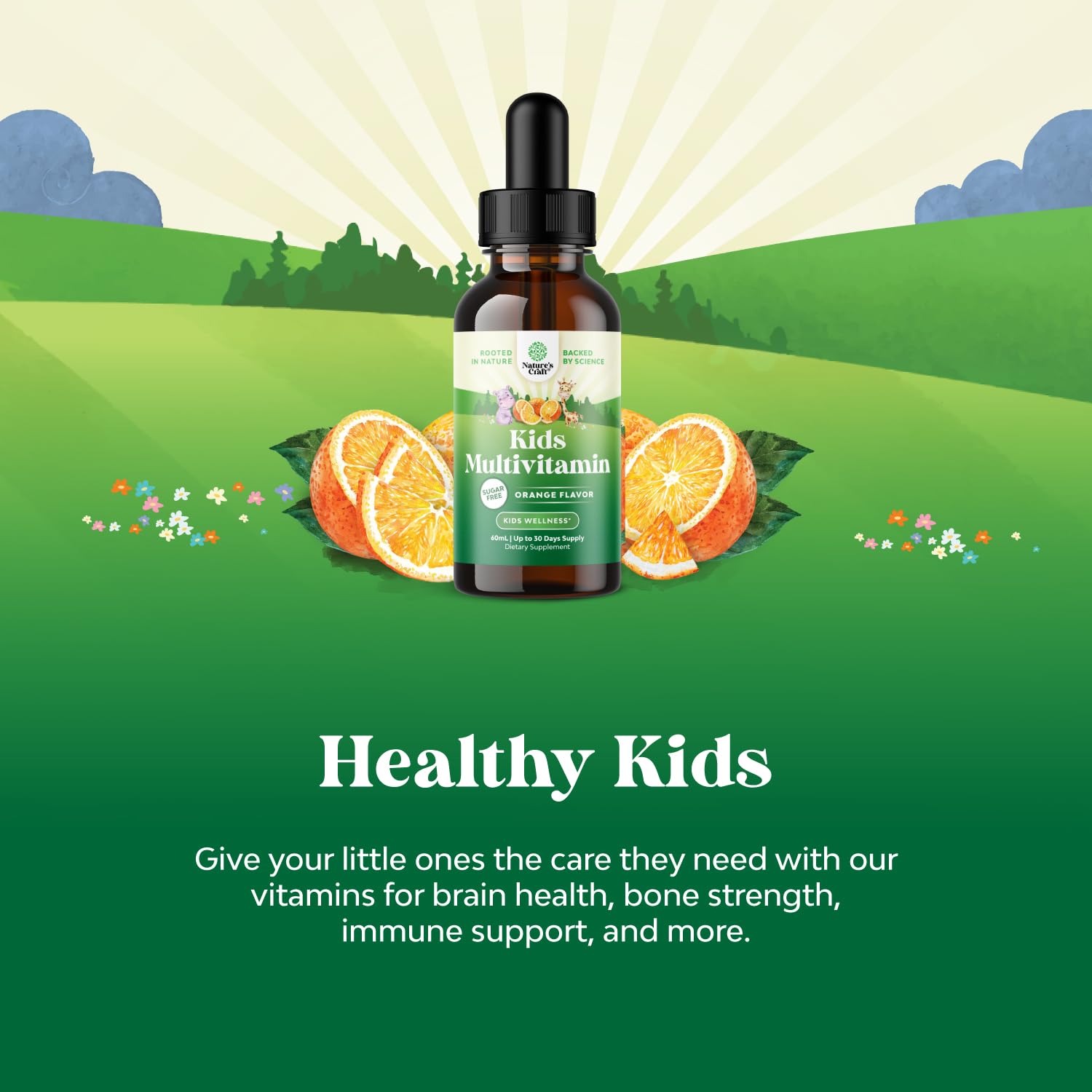 Bundle of Kids DHA Omega 3 Gummies - Fatty Acids Omega 3 6 9 for Brain Immune Strength Vision Focus Support and Liquid Multivitamin for Kids Immunity Support Natures CraftUS supplements