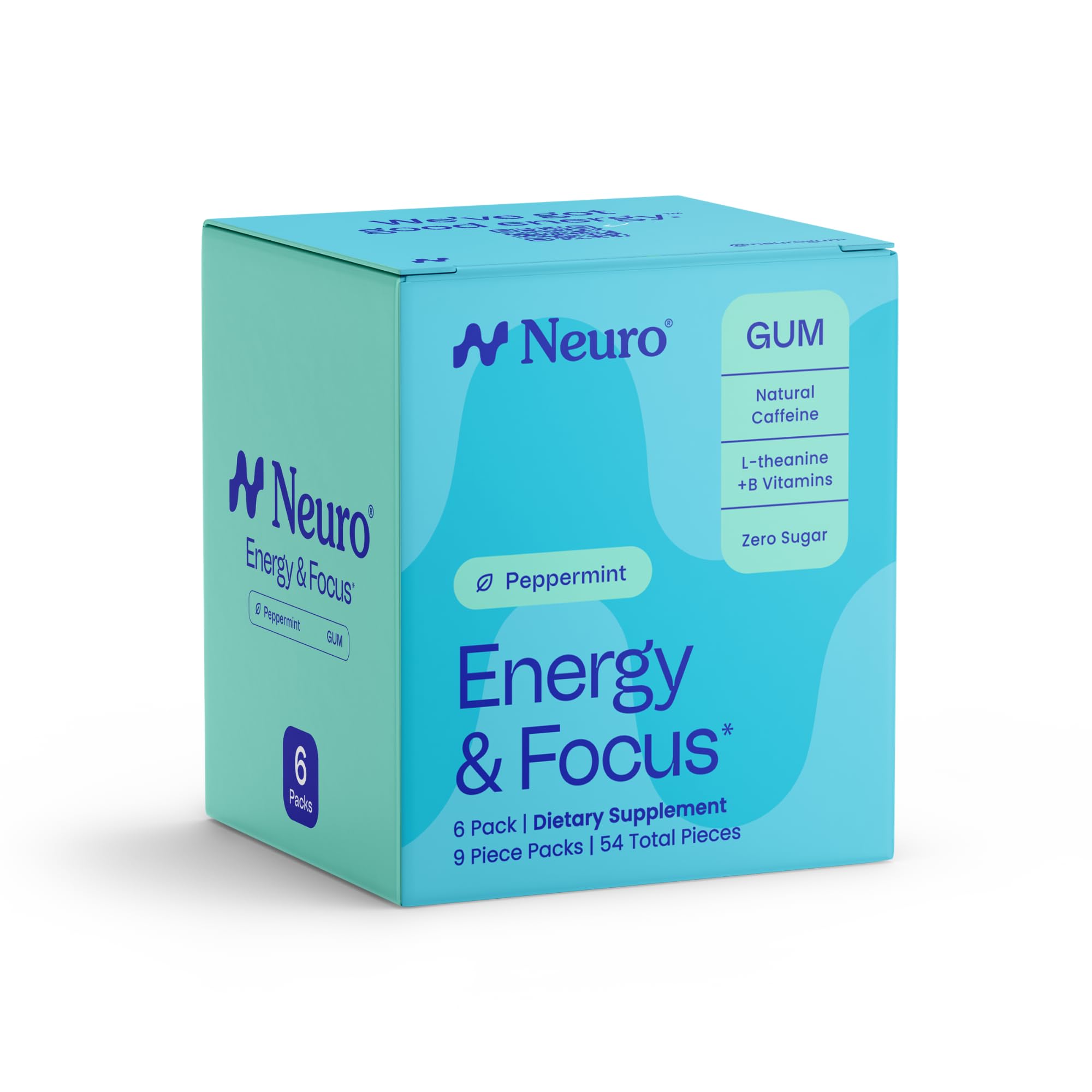 Neuro Energy & Focus Gum - 40mg Natural Caffeine Gum & Nootropic Energy Supplement with L-Theanine & B Vitamins - Sugar Free, Vegan - Peppermint, 54ct NeuroAu supplements