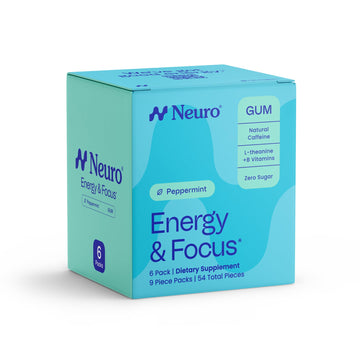 Neuro Energy & Focus Gum - 40mg Natural Caffeine Gum & Nootropic Energy Supplement with L-Theanine & B Vitamins - Sugar Free, Vegan - Peppermint, 54ct NeuroAu supplements