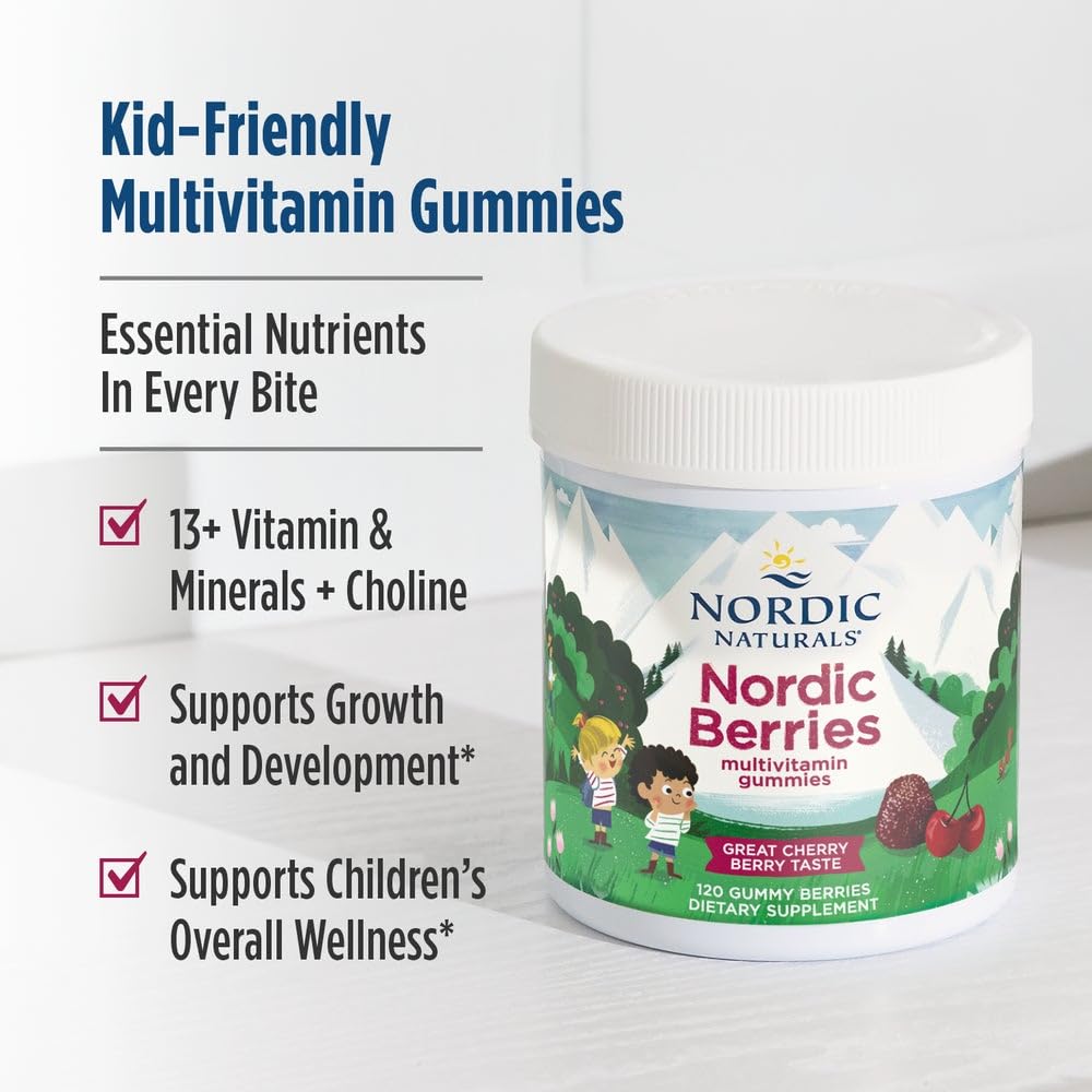 Nordic Naturals Nordic Berries, Cherry Berry - 120 Gummy Berries - Great-Tasting Multivitamin for Ages 2+ - Growth, Development, Optimal Wellness - Non-GMO, Vegetarian - 30 Servings Nordic NaturalsAu supplements