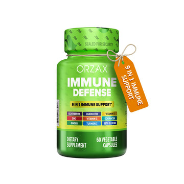 ORZAX 9 in 1 Immune Defense Booster Herbal Supplement, Specialized High Strength Formula - Vitamin C & D, Zinc, Quercetin, Turmeric & Ginger, Echinacea - Non-GMO - 60 Veggie Capsules - 30 Day Supply ORZAXAu supplements
