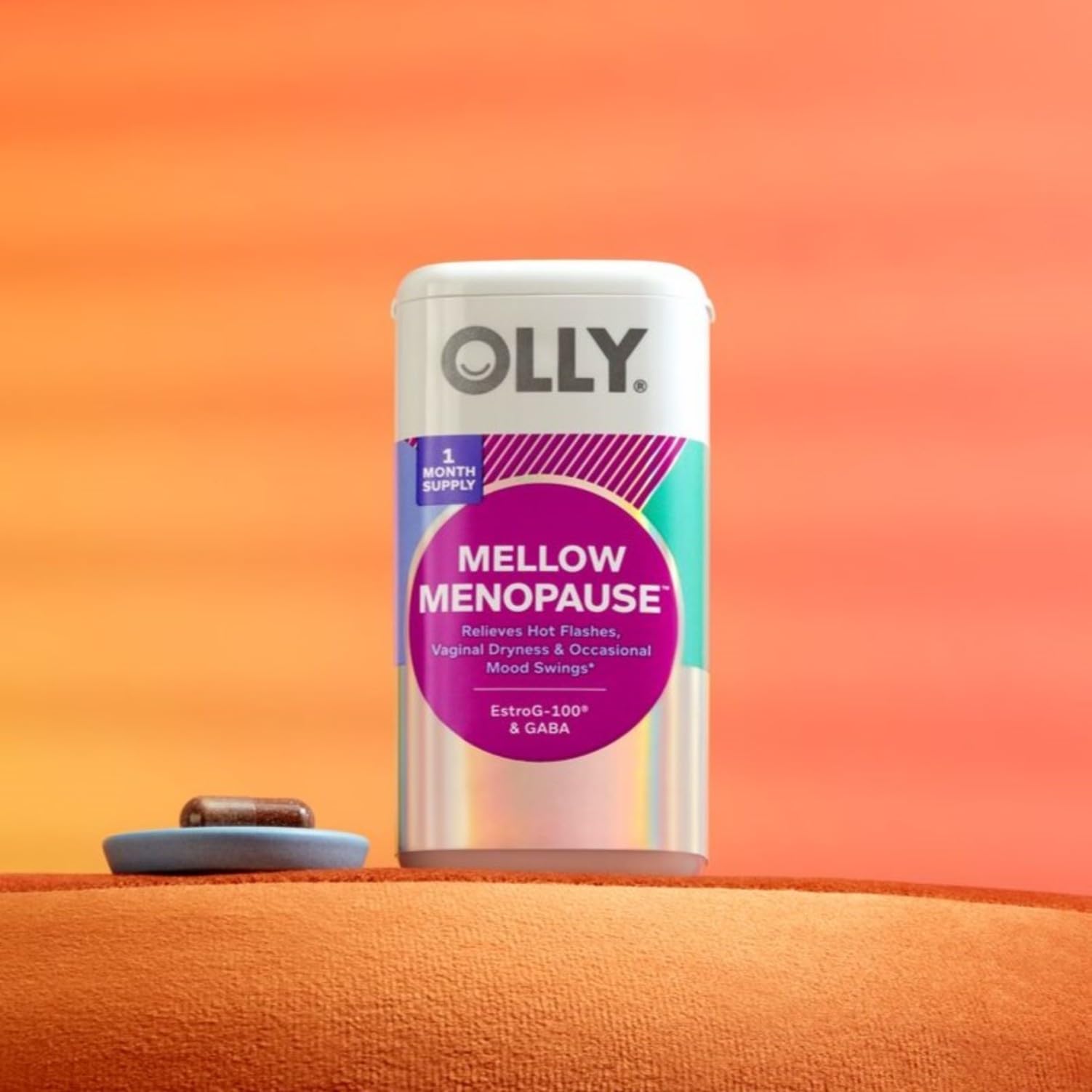 OLLY Mellow Menopause Supplements for Women, Supports Hot Flashes, Vaginal Dryness & Occasional Mood Swings,* Estro-G100®, GABA, Vegan Capsules, 1 Month Supply - 30 Count OLLYAu supplements
