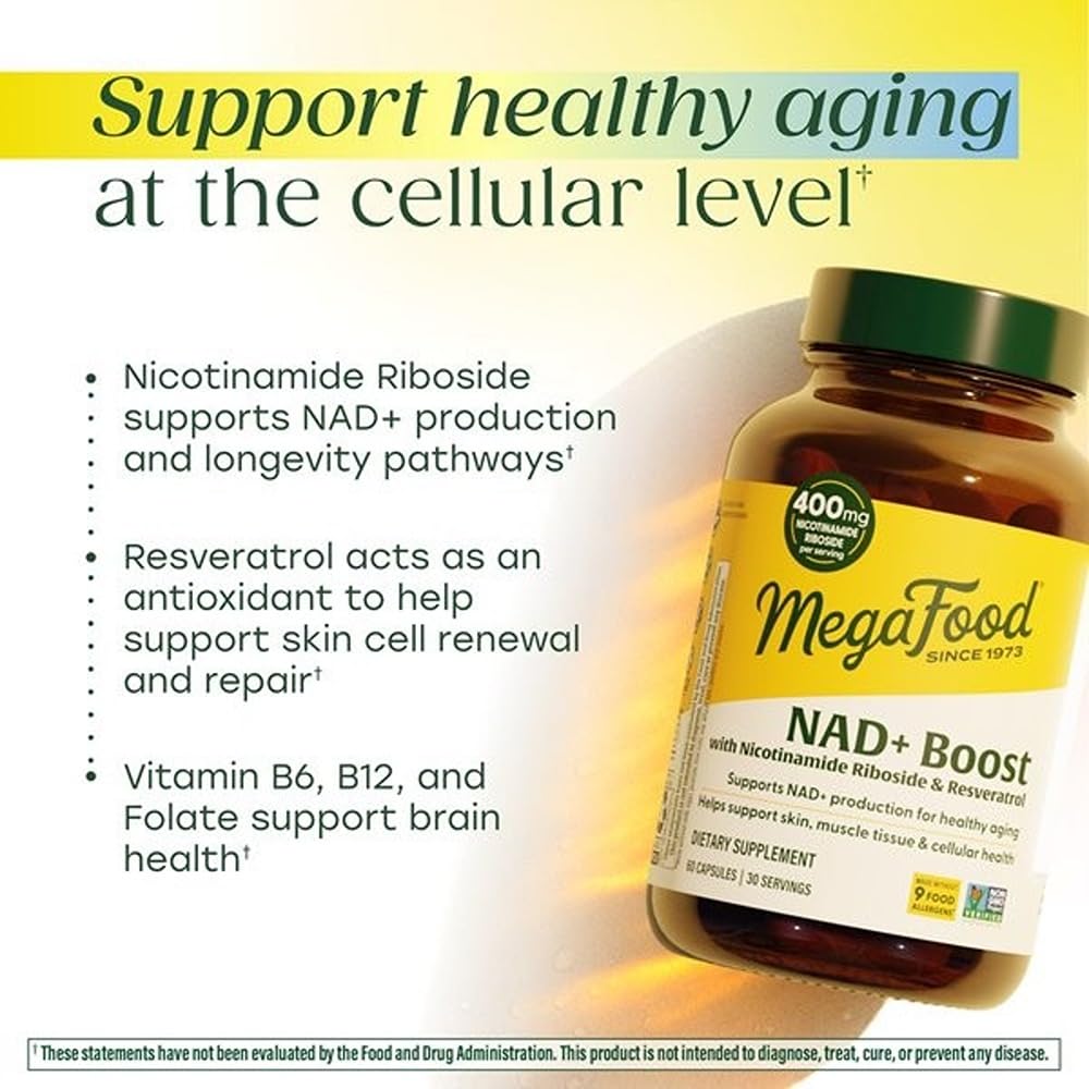 MegaFood NAD+ Supplement with Nicotinamide Riboside & Resveratrol - NMN Supplement Alternative - Vitamin B12, B6, Methylfolate & Niacin - NAD for Healthy Aging - Non-GMO - 60 Capsules, 30 Servings MegaFoodAu supplements