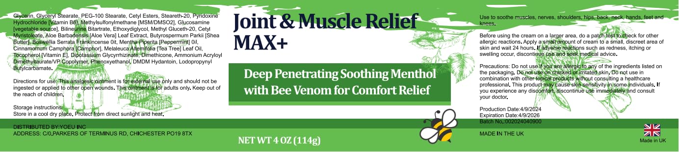DUBOONAIO Max Energy Bee Venom Cream, Muscle Joint Soothing Cream, Pure Natural, for Back, Neck, Hands, Feet, Shoulder, Leg, Knee, Ankle Care DUBOONAIOAu supplements