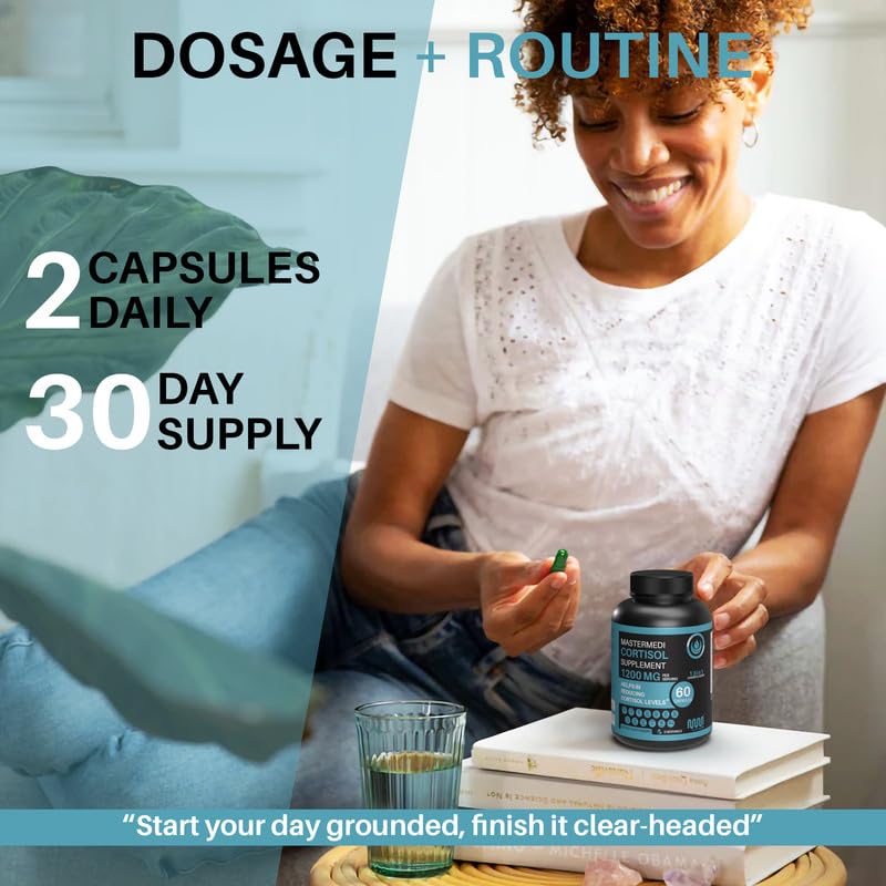 mastermedi Cortisol Supplements for Women and Men Support with Magnesium, Ashwagandha, Lion’s Mane & GABA – Adaptogenic Stress Relief & Mood Support – Non-GMO, No Fillers, Gluten-Free mastermediAu supplements