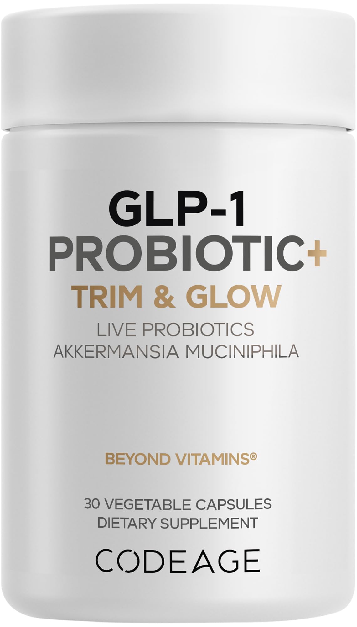 Codeage GLP-1 Probiotic+ - Live Probiotics Akkermansia, Clostridium, Bifidobacterium, Chicory Inulin Probiotic, Prebiotics & Postbiotics Supplement - 500 Million AFU - 30 Capsules CodeageAu supplements