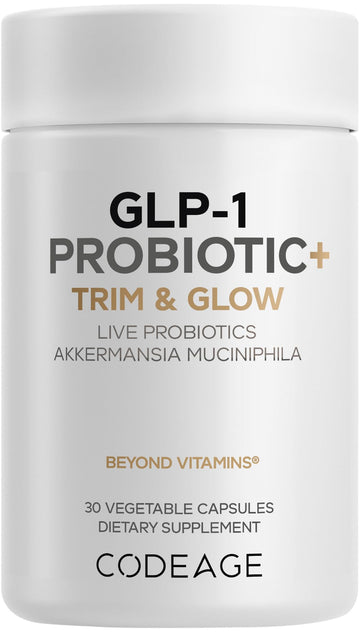 Codeage GLP-1 Probiotic+ - Live Probiotics Akkermansia, Clostridium, Bifidobacterium, Chicory Inulin Probiotic, Prebiotics & Postbiotics Supplement - 500 Million AFU - 30 Capsules CodeageAu supplements