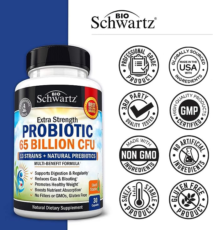 Probiotic 65 Billion - Probiotics with Prebiotic for Women & Men - Lactobacillus BioSchwartzAu supplements