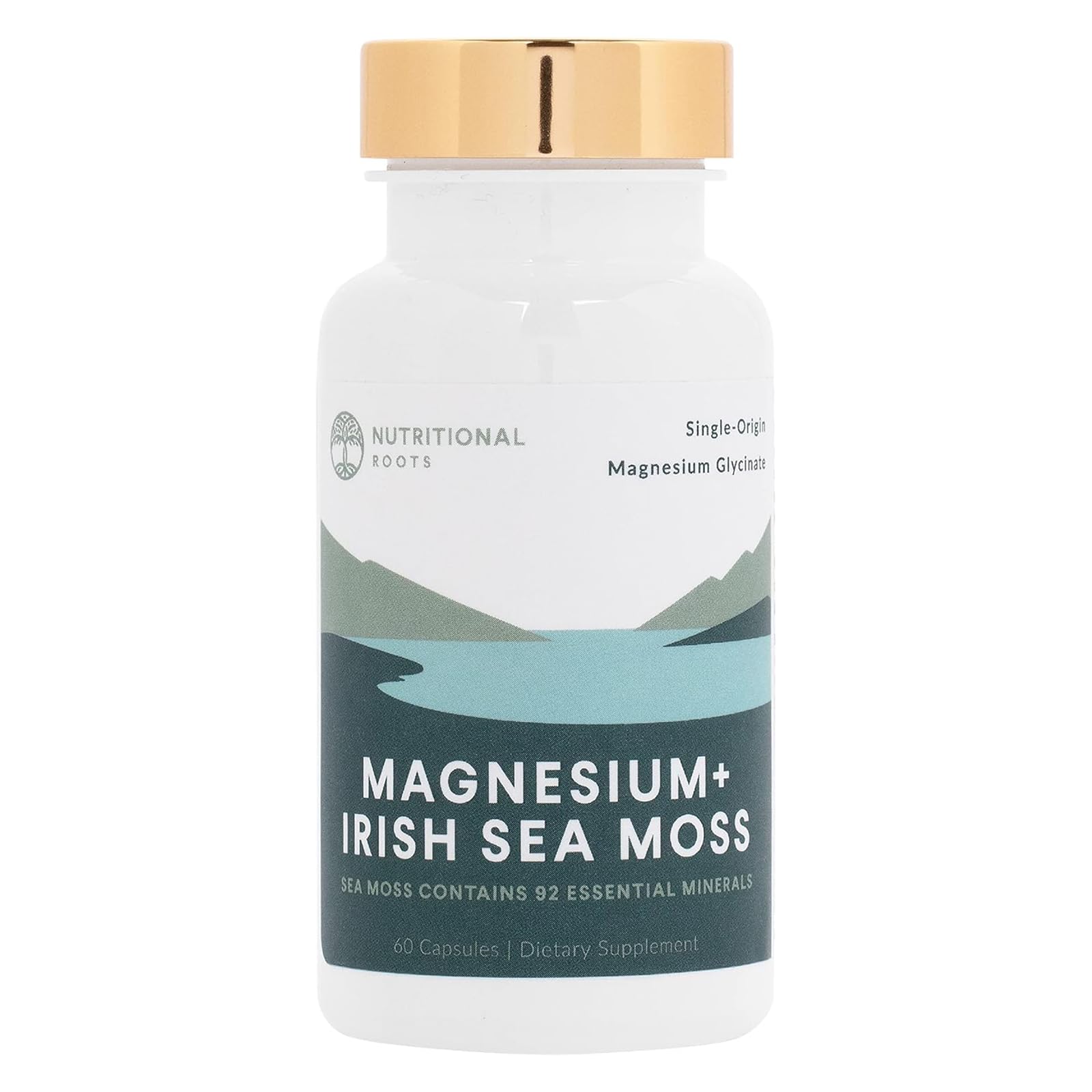 Nutritional Roots - Magnesium + Irish Sea Moss - 350mg Magnesium Glycinate & Organic Irish Sea Moss - Essential Minerals - Supports Heart & Bone Health - Dietary Supplement - 30 Servings - 60 Capsules Nutritional RootsAu supplements