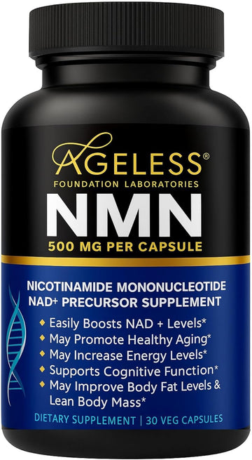 NMN Supplement 500mg Nicotinamide Mononucleotide | Supports NAD+ Levels, Energy, Cognitive Function, Muscle Health & Healthy Body Composition – Capsules (30) Ageless Foundation LaboratoriesAu supplements