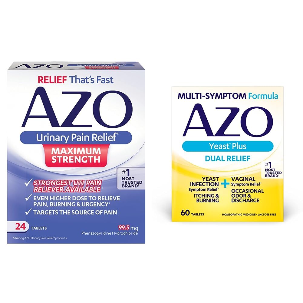 AZO Urinary Pain Relief Maximum Strength (24 Count) Fast Relief of UTI Pain, Burning & Urgency Yeast Plus AZOAu supplements