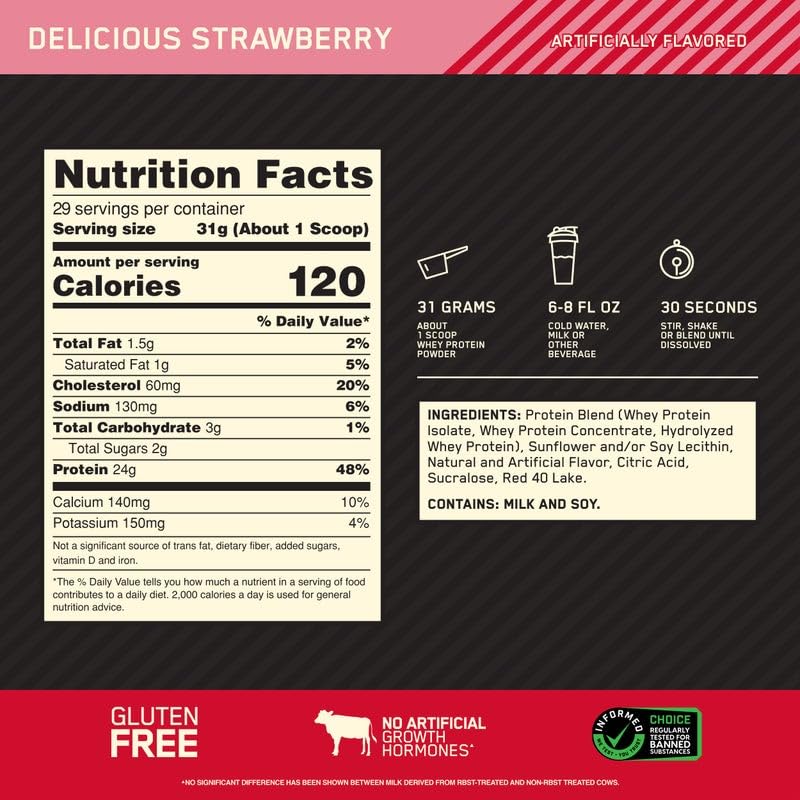 Optimum Nutrition Gold Standard 100% Whey Protein Powder, Delicious Strawberry Optimum NutritionAu supplements