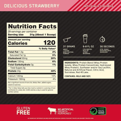 Optimum Nutrition Gold Standard 100% Whey Protein Powder, Delicious Strawberry Optimum NutritionUS supplements