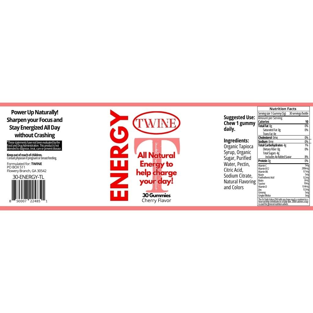 Energy Gummies with Vitamin B12, Ginseng & Ginkgo Biloba – Includes Biotin, Niacin, Taurine, Zinc, Pantothenic Acid, Vitamin C, D & B6 – 30 Count TWINEAu supplements