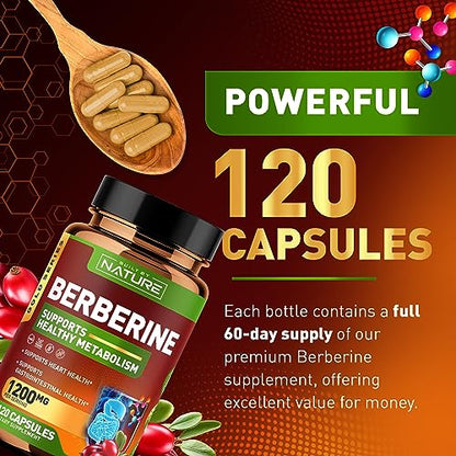 Berberine 1200mg - 100% Pure Berberine HCl Supplement, High Strength Berberine Built by NatureUS supplements