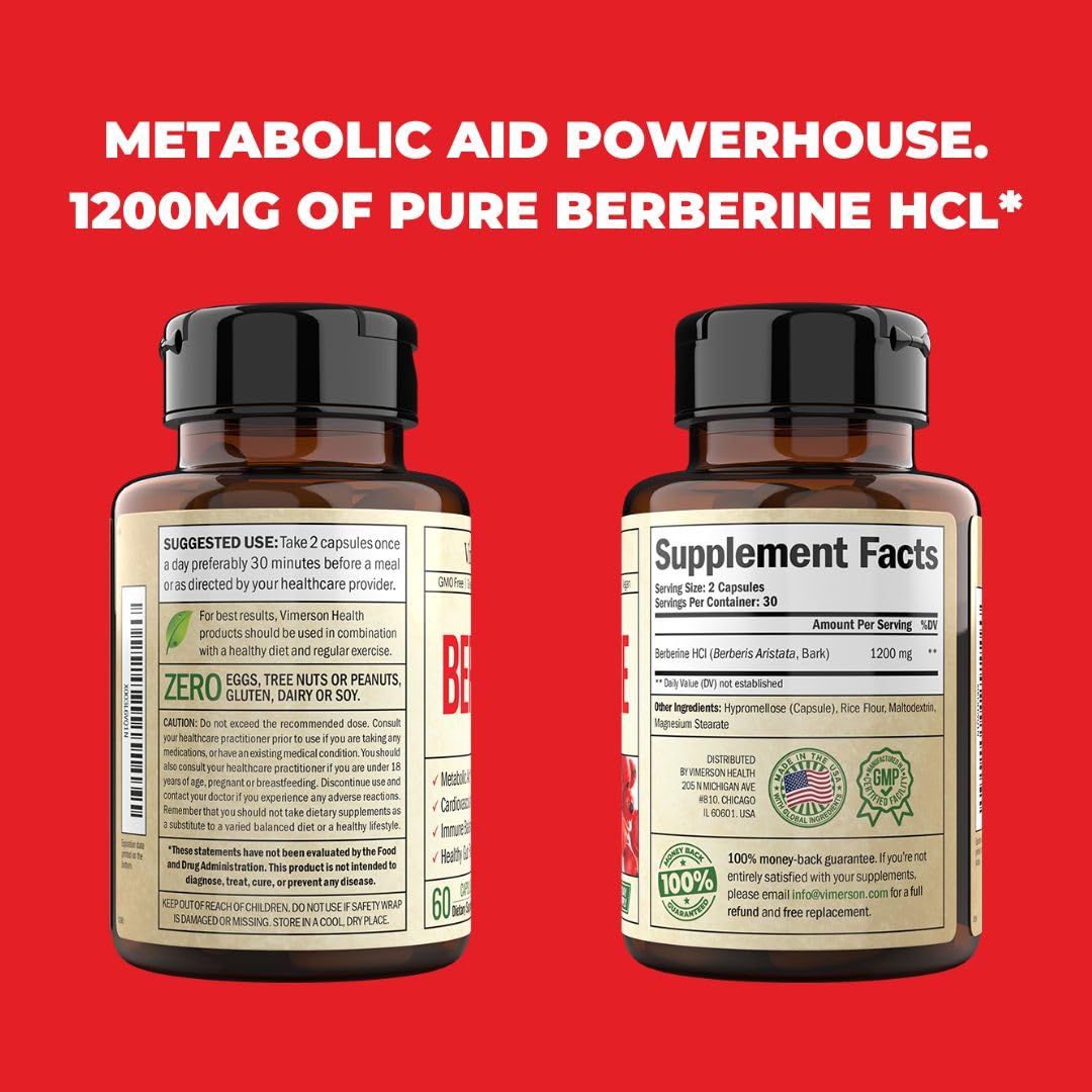 Vimerson Health Berberine Supplement with 3rd Party Tested Berberine 1200mg Per Serving Vimerson HealthAu supplements