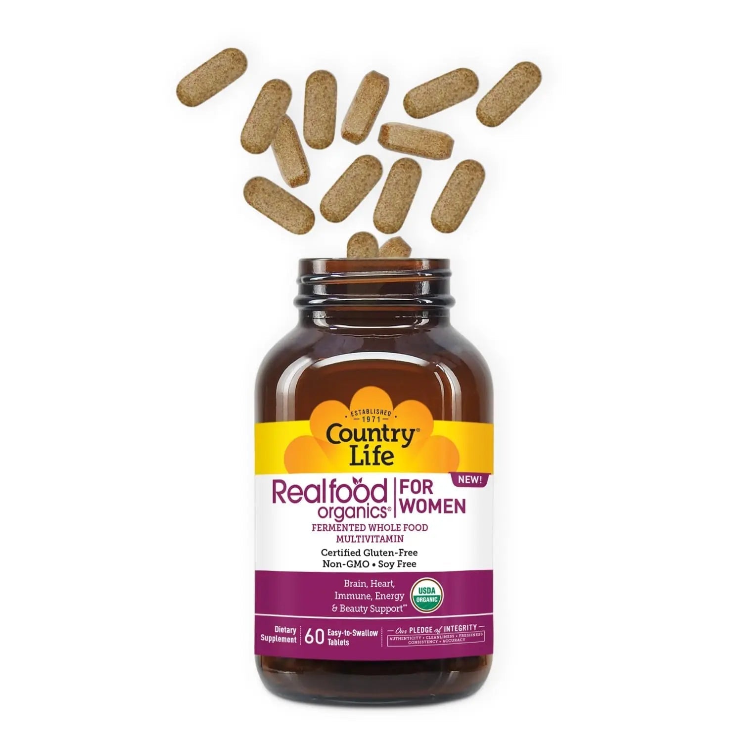 Country Life Realfood Organics Women’s Multivitamin – USDA Organic, Vegan, Gluten-Free – 1,300mg Fermented Whole Foods, Vitamins D, E, B, Folate & Biotin Country LifeAu supplements
