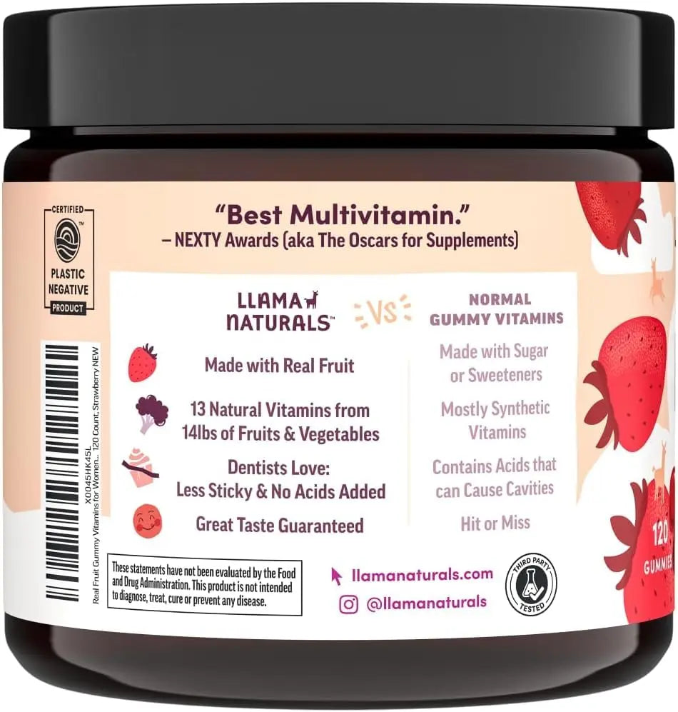 Llama Naturals Multivitamin for Women, Vegan, Organic Gummies with Vitamin D, C and K, Women's Real Fruit Gummy Vitamins Llama NaturalsAu supplements