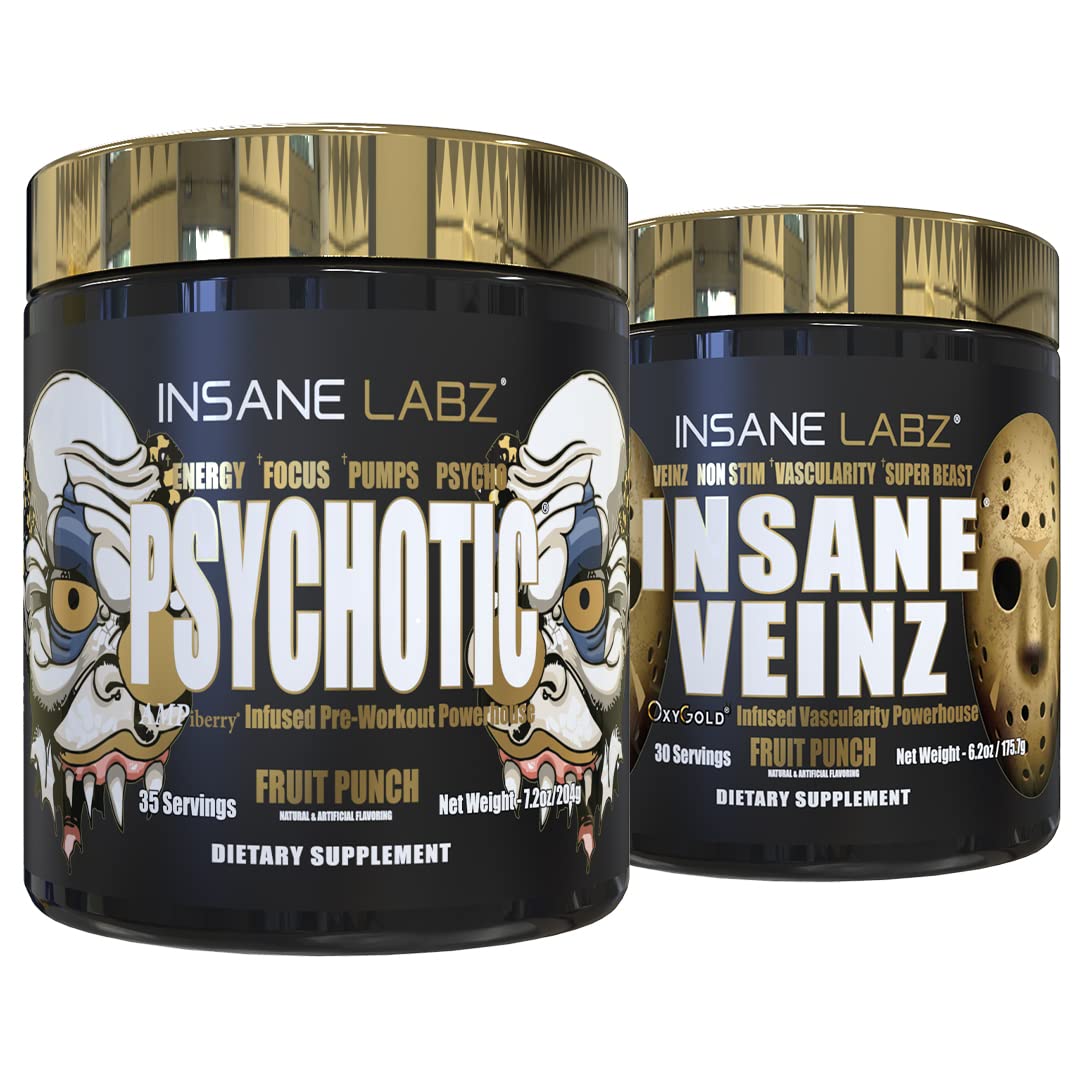 Insane Labz Psychotic Gold and Insane Veinz Gold Pre Workout Nitric Oxide Booster Stack Insane LabzUS supplements