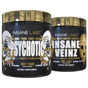 Insane Labz Psychotic Gold and Insane Veinz Gold Pre Workout Nitric Oxide Booster Stack Insane LabzAu supplements