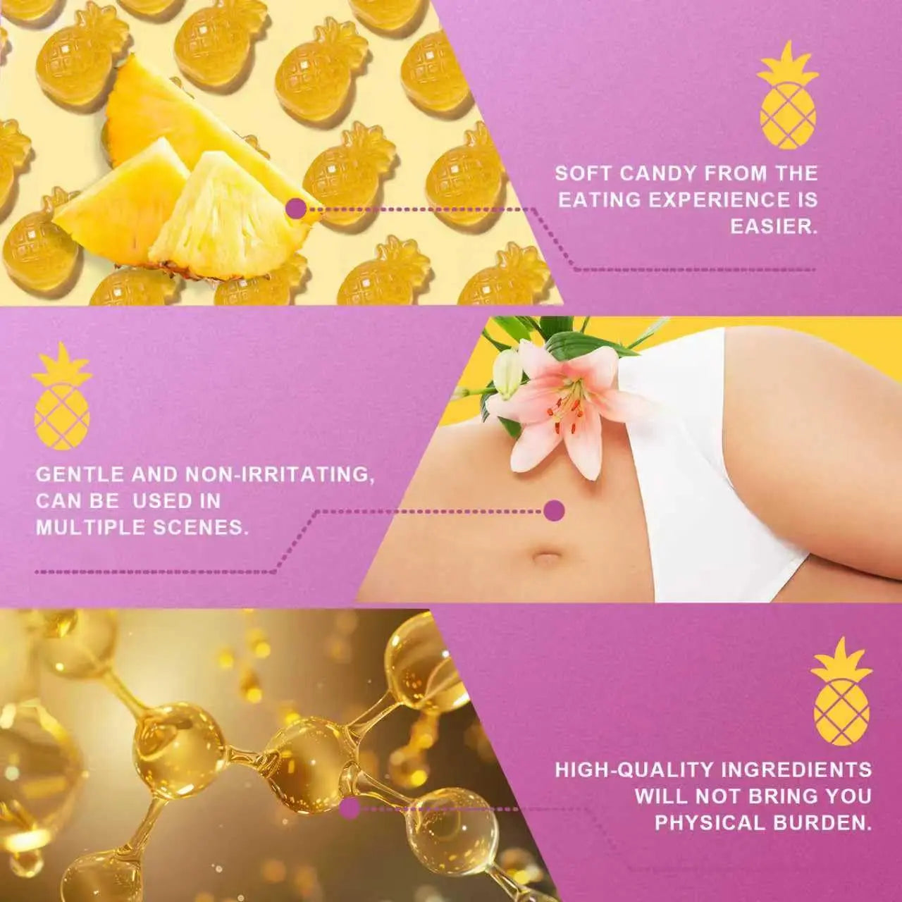 Brurtzexs Her Juicy Feminine Probiotics Gummies for Women with Slippery Elm - Pineapple Flavor, pH Balance & Immune Health Support - Digestive & Feminine Support - Vegan Supplement, 60 C Brurtzexsnz supplements