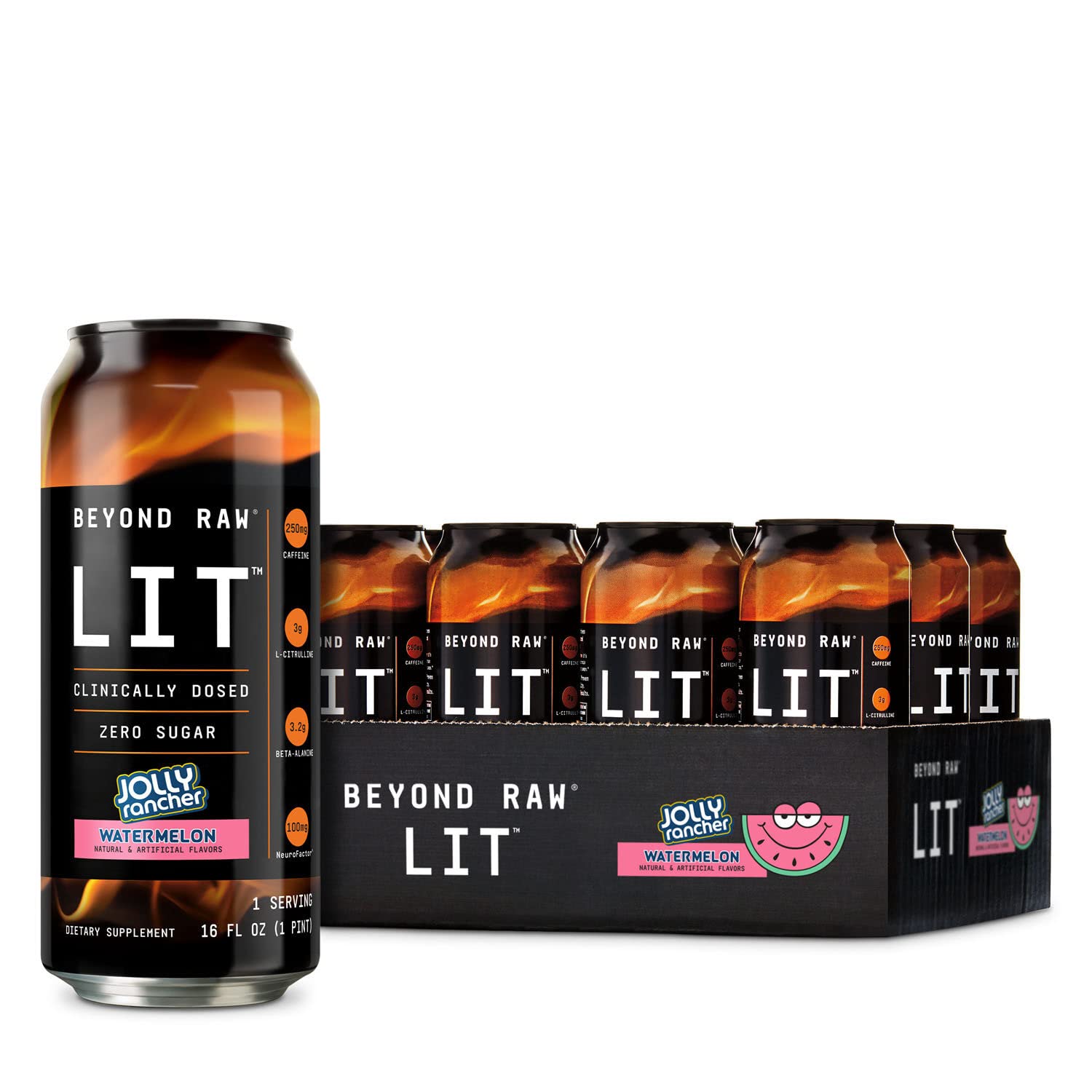 BEYOND RAW LIT On The Go | Ready to Drink Cans | Contains Caffeine, L-Citrulline, Beta-Alanine, and Nitric Oxide | Jolly Rancher Watermelon | 12 Count BEYOND RAWAu supplements