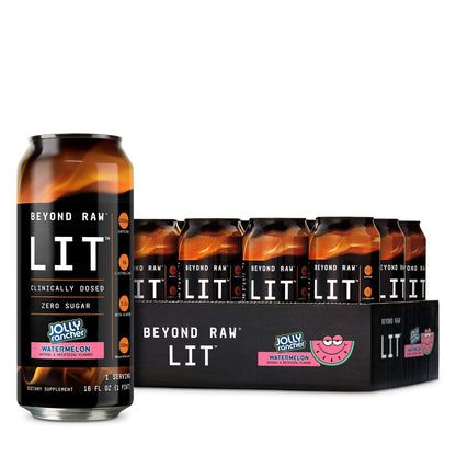 BEYOND RAW LIT On The Go | Ready to Drink Cans | Contains Caffeine, L-Citrulline, Beta-Alanine, and Nitric Oxide | Jolly Rancher Watermelon | 12 Count BEYOND RAWUS supplements