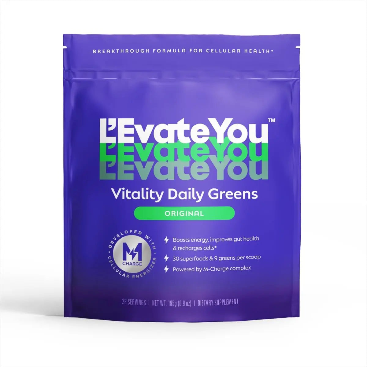 L'Evate You Vitality Daily Greens Powder (28 Servings) 30 Superfoods, 9 Greens - for a Cellular Energy Boost, Powered by M-Charge Complex for All Day Energy (Original) Steve Harvey's L'Evate YouAu supplements