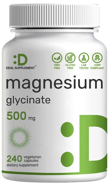 Deal Supplement Magnesium Glycinate 500mg, 240 Veggie Capsules | 100% Chelated for Easy Absorption | Essential Mineral Supplement | Non-GMO, Gluten-Free DEAL SUPPLEMENTAu supplements
