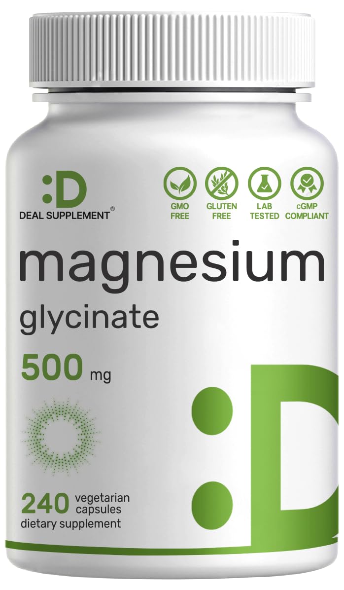 Deal Supplement Magnesium Glycinate 500mg, 240 Veggie Capsules | 100% Chelated for Easy Absorption | Essential Mineral Supplement | Non-GMO, Gluten-Free DEAL SUPPLEMENTAu supplements