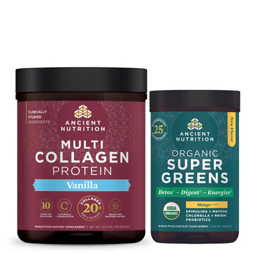 Ancient Nutrition Organic Supergreens Powder, Mango, 25 Servings + Multi Collagen Protein Powder, Vanilla, 60 Servings Ancient NutritionAu supplements