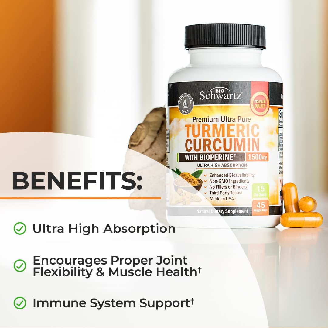Turmeric Curcumin with Black Pepper Extract 1500mg - High Absorption BioSchwartzUS supplements