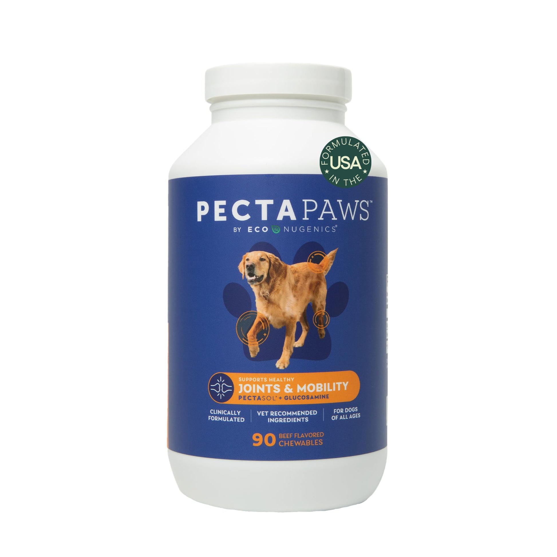 ecoNugenics PectaPaws Chewable Dog Supplements – Beef Flavor, 90 Count – PectaSol Modified Citrus Pectin + Glucosamine HCI for Dogs of All Ages, Supports Mobility, Joints, Immune Function, Pain Relief EcoNugenicsAu supplements